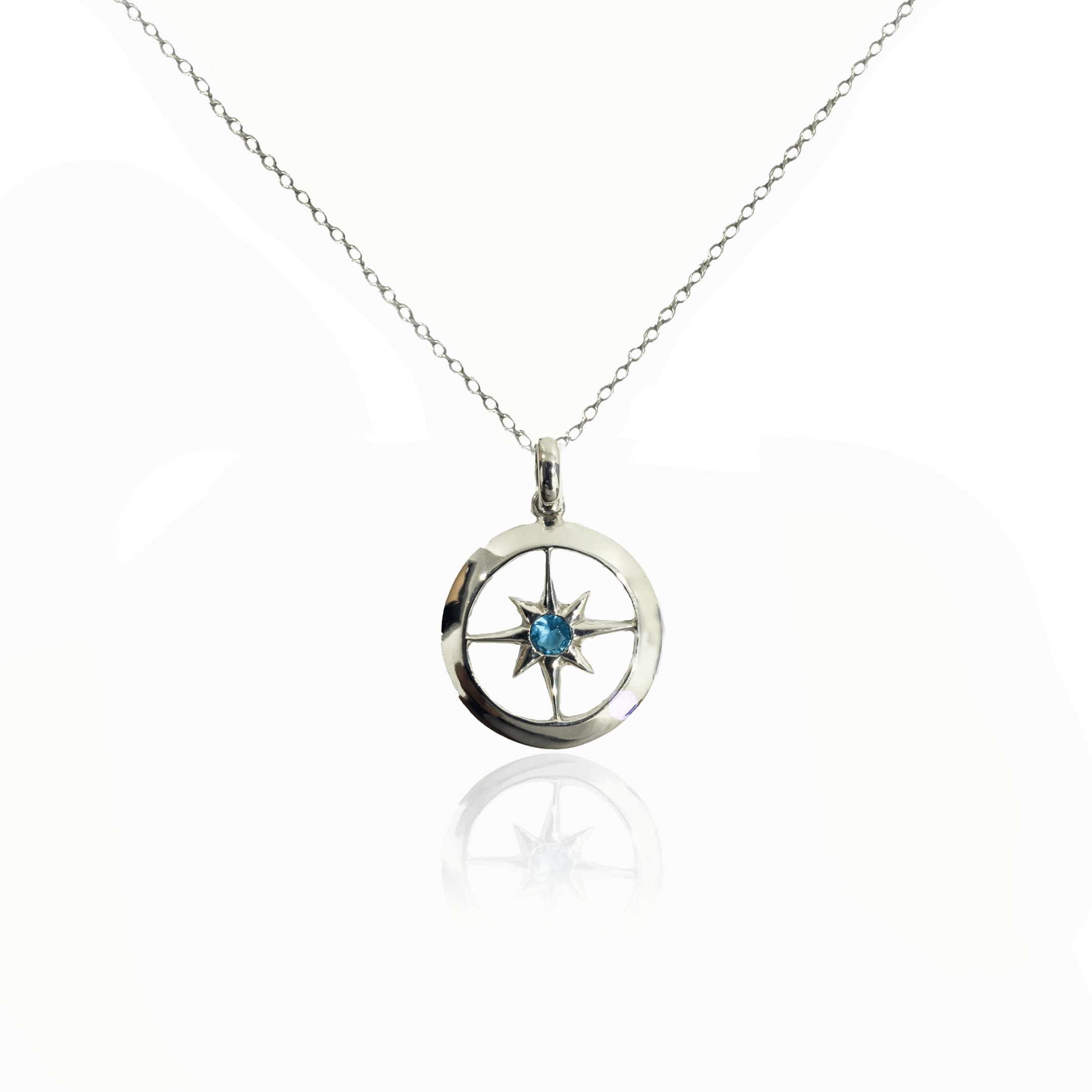 Sterling Silver Compass Pendant with London Topaz – Handcrafted Designer Jewellery