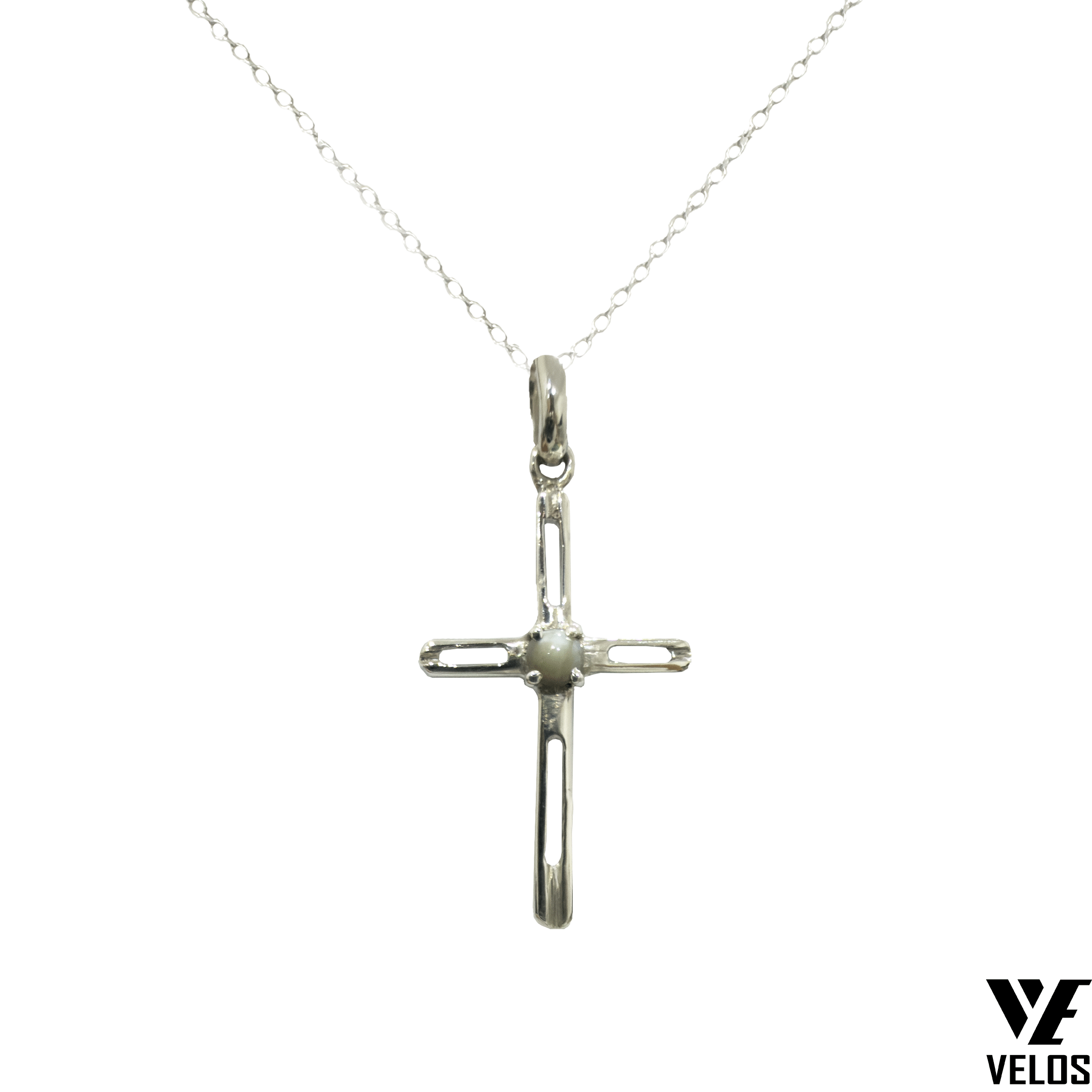 Handmade Sterling Silver Cross Pendant with Natural Ceylon Cat’s Eye Gemstone